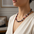 Renkli Turmalin 8 mm Düğümlü Doğal Taş Kolye