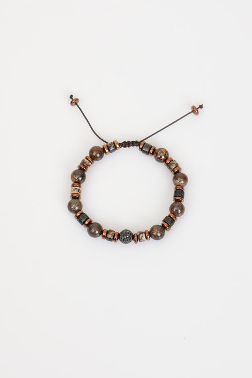 Rodonit - Bronzit - Hematit Doğal Taş Zirkon Aparatlı Makrome Bileklik