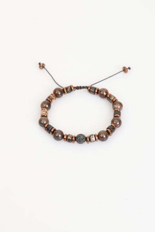 Rodonit - Bronzit - Hematit Doğal Taş Zirkon Aparatlı Makrome Bileklik