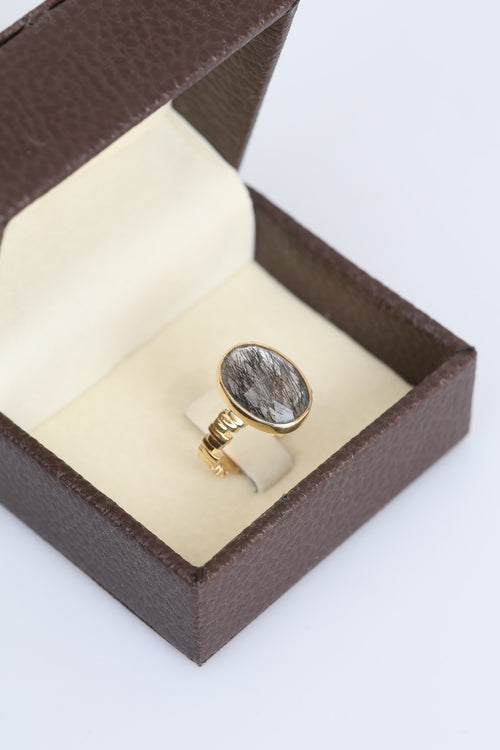 Rutilli Kuvars Doğal Taş 925 Ayar Gümüş Ayarlanabilir Yüzük