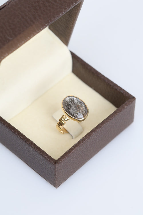 Rutilli Kuvars Doğal Taş 925 Ayar Gümüş Ayarlanabilir Yüzük