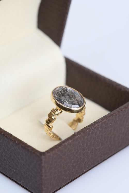 Rutilli Kuvars Doğal Taş 925 Ayar Gümüş Ayarlanabilir Yüzük