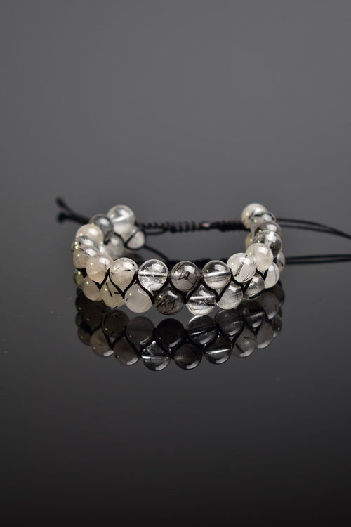 Rutilated Quartz Natural Stone Double Row Macrame Bracelet 8 mm