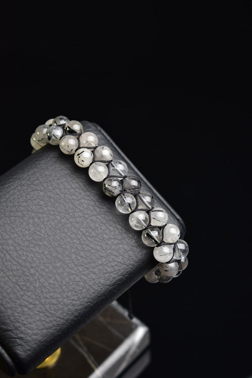 Rutilated Quartz Natural Stone Double Row Macrame Bracelet 8 mm