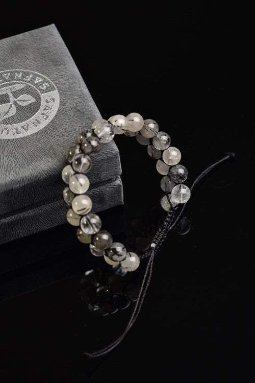 Rutilated Quartz Natural Stone Double Row Macrame Bracelet 8 mm