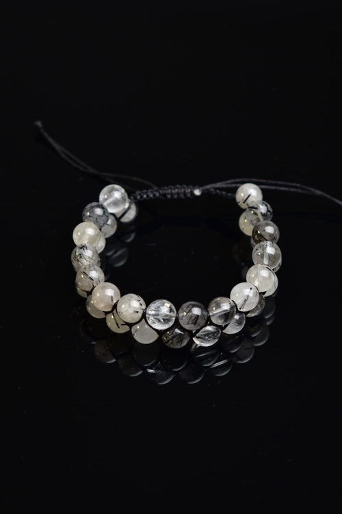 Rutilated Quartz Natural Stone Double Row Macrame Bracelet 8 mm