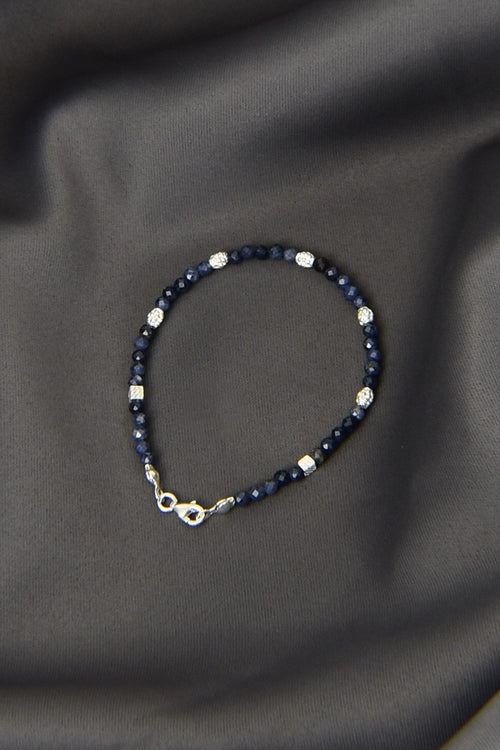 Safir Doğal Taş 925 Ayar Gümüş Kapama Bileklik - Ayışığı Koleksiyonu