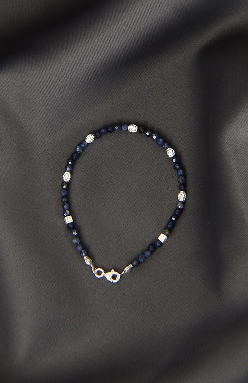 Safir Doğal Taş 925 Ayar Gümüş Kapama Bileklik - Ayışığı Koleksiyonu