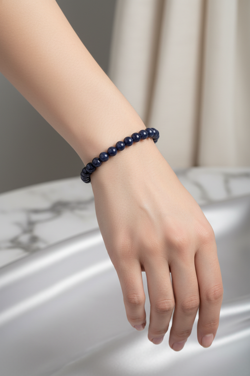 Safir Doğal Taş Bileklik 6 mm Küre Kesim