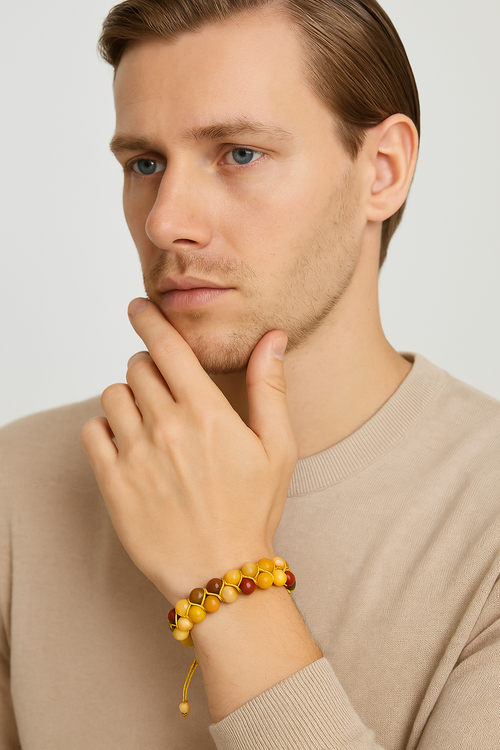 Sarı Jasper 8mm Çift Sıra Makrome Doğal Taş Bileklik