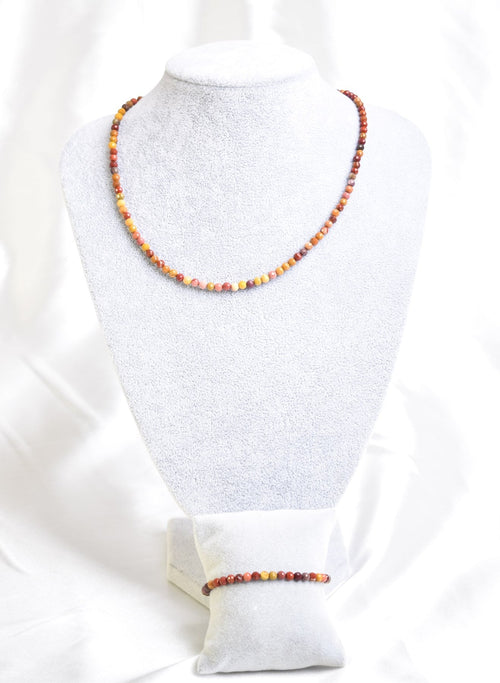 Sarı Jasper Doğal Taş Kolye ve Bileklik Takımı – 3-4 mm