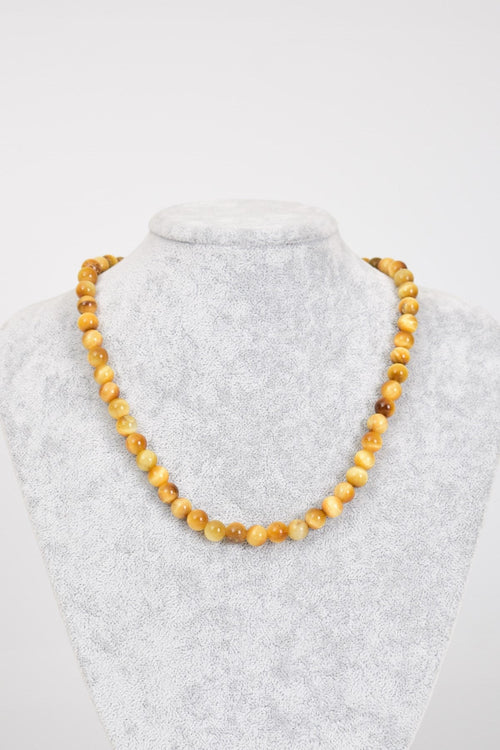 Sarı Kaplan Gözü Doğal Taş 8 mm Dizi Kolye