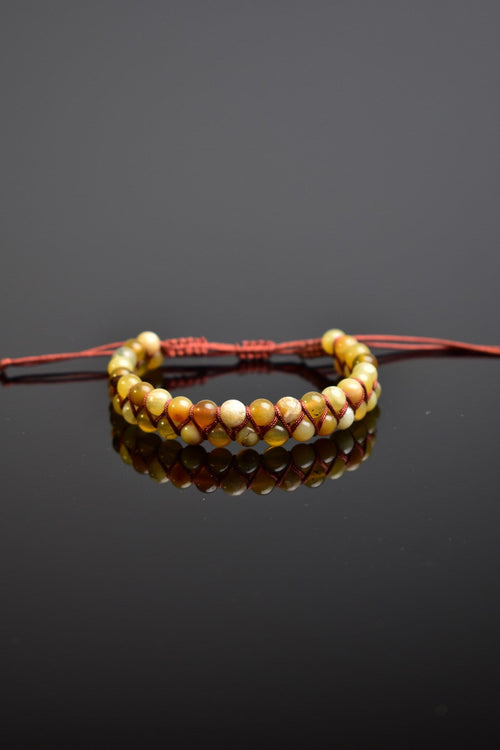 Sarı Kaplan Gözü Doğal Taş Çift Sıra Makrome Bileklik 6 mm