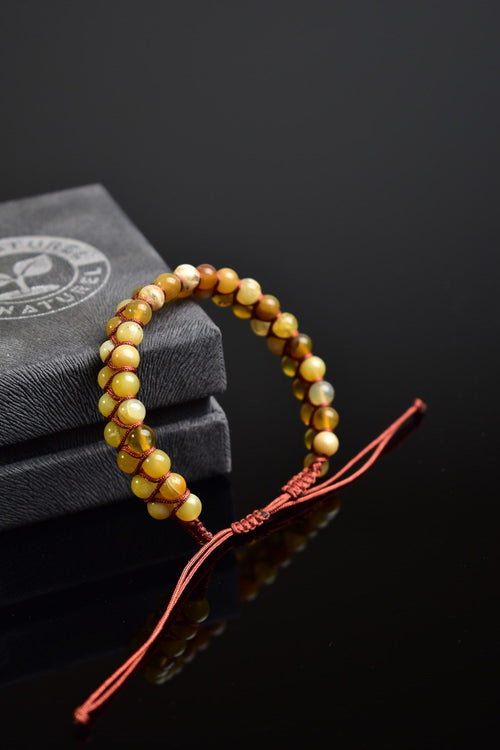 Sarı Kaplan Gözü Doğal Taş Çift Sıra Makrome Bileklik 6 mm