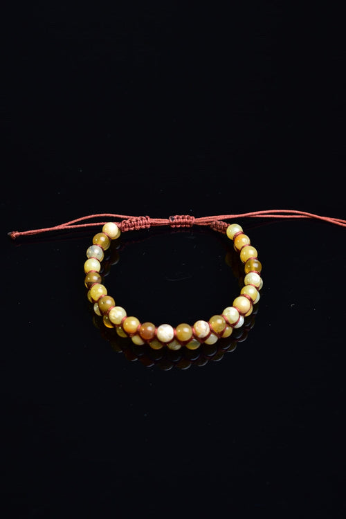 Sarı Kaplan Gözü Doğal Taş Çift Sıra Makrome Bileklik 6 mm