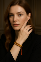 Sarı Kaplan Gözü Doğal Taş Çift Sıra Makrome Bileklik 6 mm