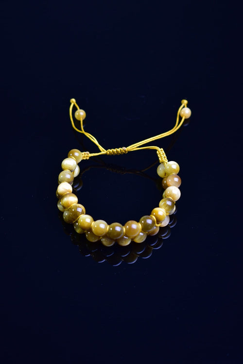 Yellow Tiger Eye Natural Stone Double Row Macrame Bracelet 8 mm