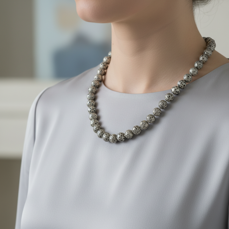 Sarı Lav Taşı 8 mm Düğümlü Doğal Taş Kolye - Görsel 1 - Safnaturel