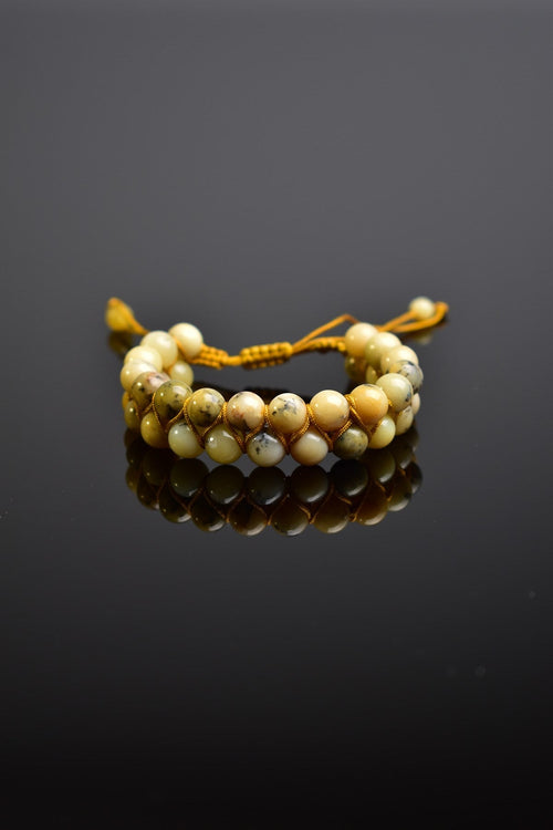 Sarı Opal Doğal Taş Çift Sıra Makrome Bileklik 8 mm