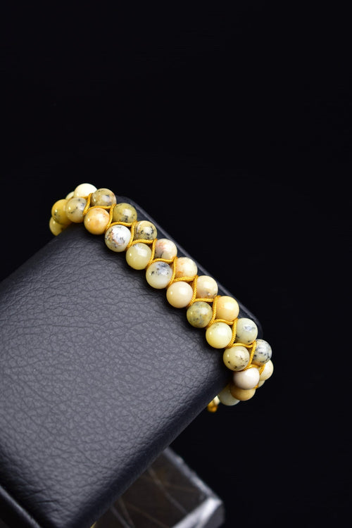 Yellow Opal Natural Stone Double Row Macrame Bracelet 8 mm