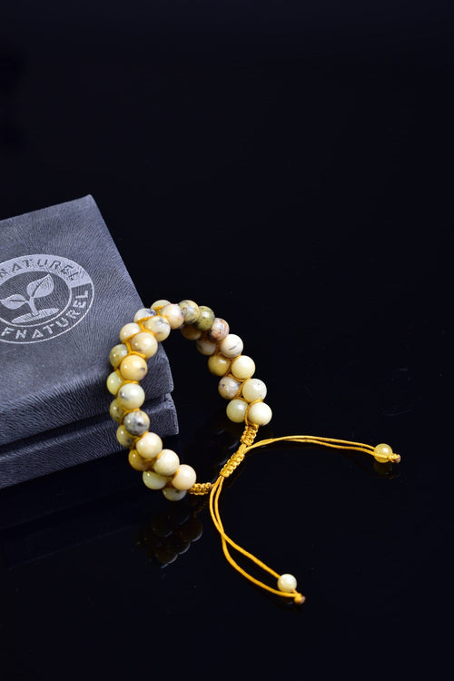 Yellow Opal Natural Stone Double Row Macrame Bracelet 8 mm