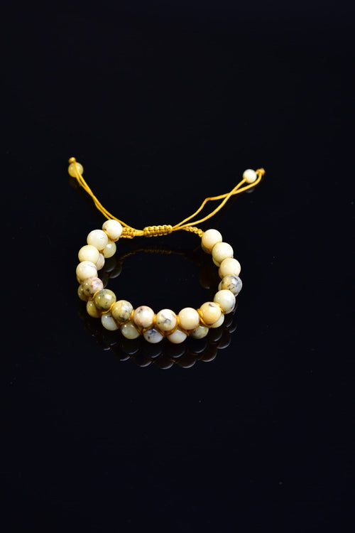 Yellow Opal Natural Stone Double Row Macrame Bracelet 8 mm