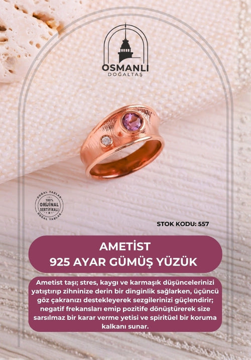 Sertifikalı Ametist 925 Ayar Gümüş Yüzük (SK:557)