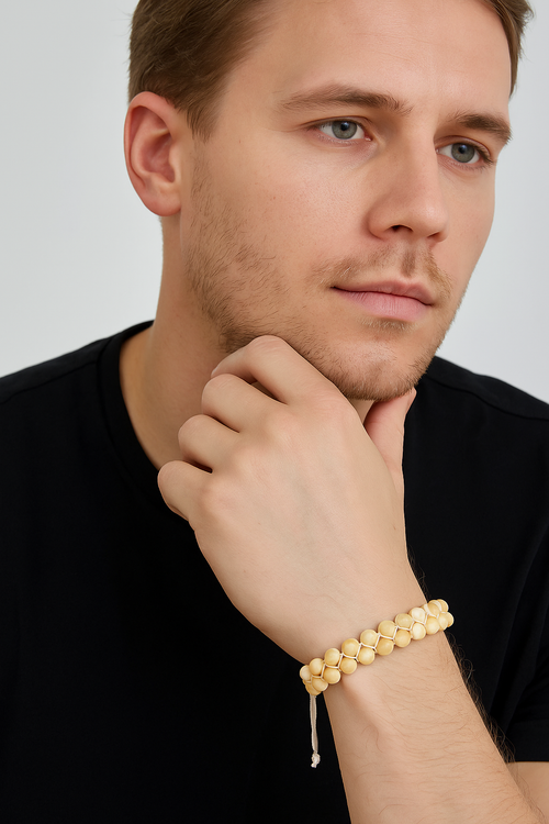 Sedef 6mm Çift Sıra Makrome Doğal Taş Bileklik