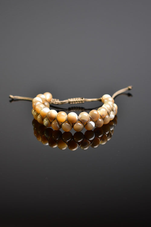 Mother of Pearl Natural Stone Double Row Macrame Bracelet 8 mm