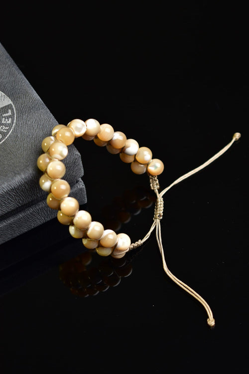 Mother of Pearl Natural Stone Double Row Macrame Bracelet 8 mm