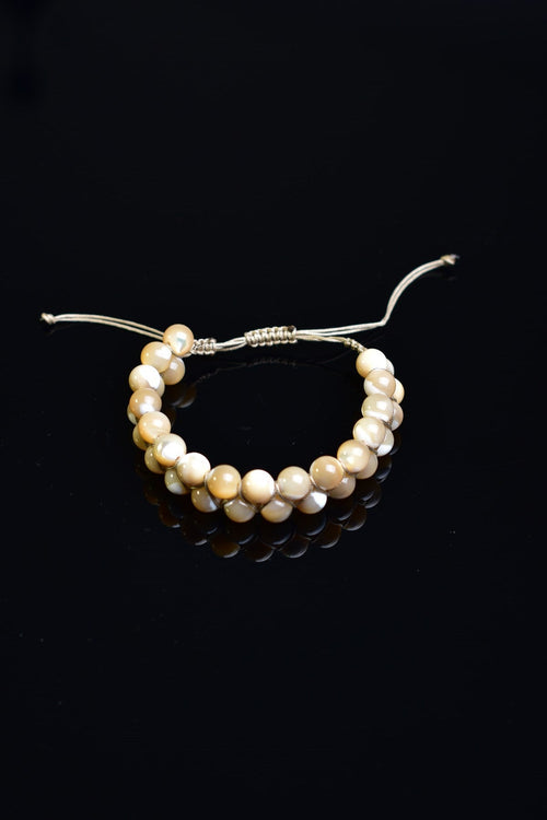 Mother of Pearl Natural Stone Double Row Macrame Bracelet 8 mm