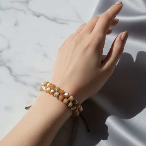 Sedef Doğal Taş Çift Sıra Makrome Bileklik 8 mm