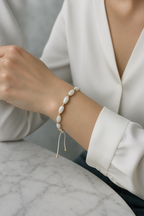 Sedef Doğal Taş Makrome Örme Bileklik Mercimek Kesim