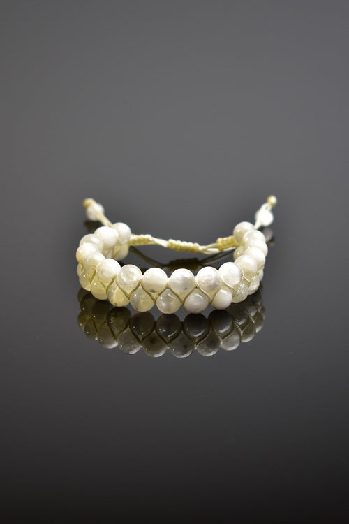 Selenit Doğal Taş Çift Sıra Makrome Bileklik 8 mm