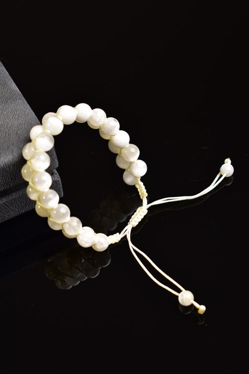 Selenit Doğal Taş Çift Sıra Makrome Bileklik 8 mm