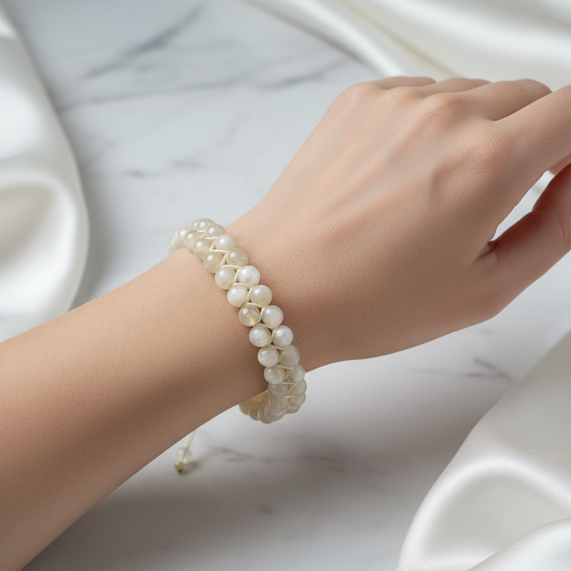 Selenit Doğal Taş Çift Sıra Makrome Bileklik 8 mm - Görsel 1 - Safnaturel