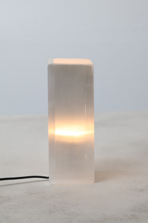 Selenit Doğal Taş Diktörtgen Lamba