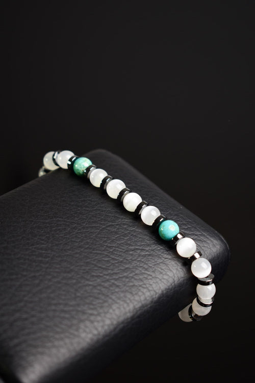 Selenit - Turkuaz Firuze - Hematit Doğal Taş Unisex Bileklik