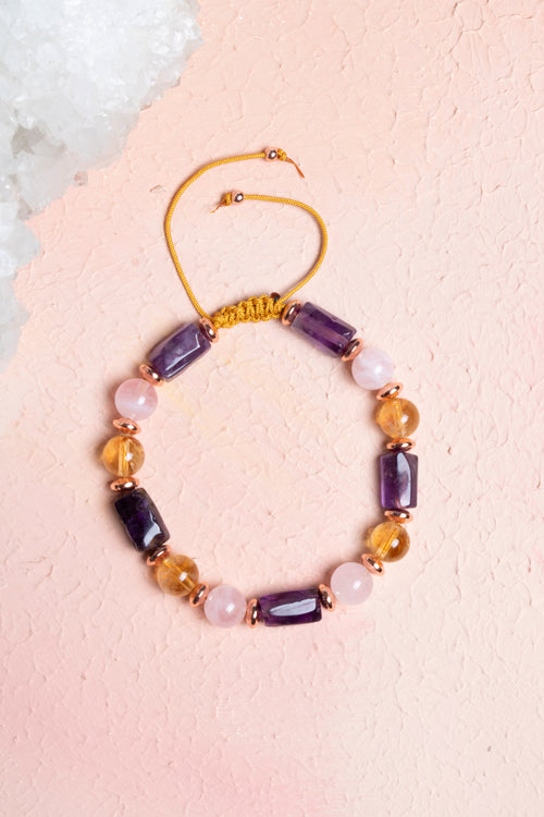 Sertfikalı Ametist, Sitrin, Pembe Kuvars, Hematit Doğal Taş Bileklik