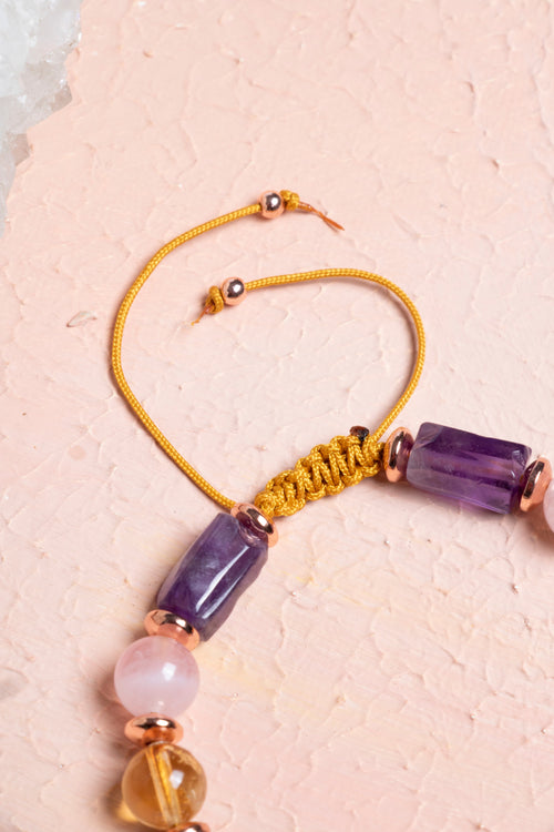 Sertfikalı Ametist, Sitrin, Pembe Kuvars, Hematit Doğal Taş Bileklik