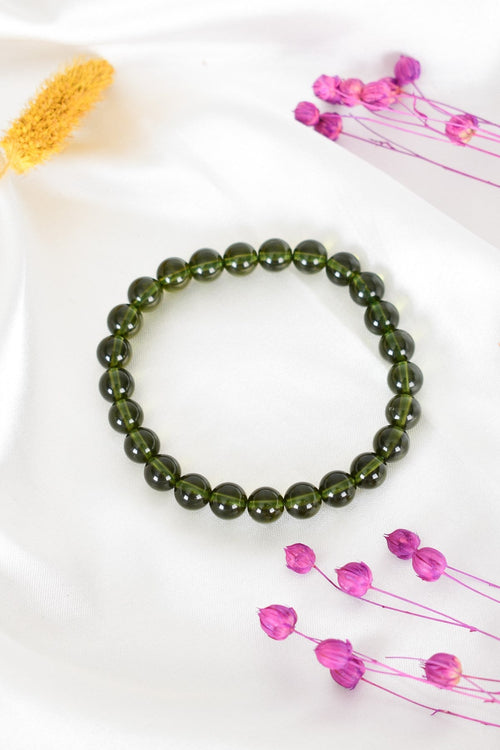 Sertifikalı A+ Moldavite Doğal Taş 6 mm Bileklik