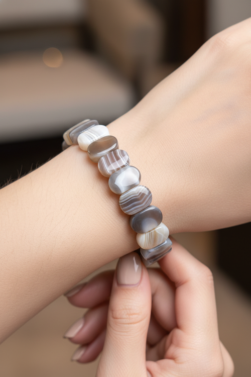 Sertifikalı Akik Botswana Doğal Taş Bileklik – Özel Rolex Kesim