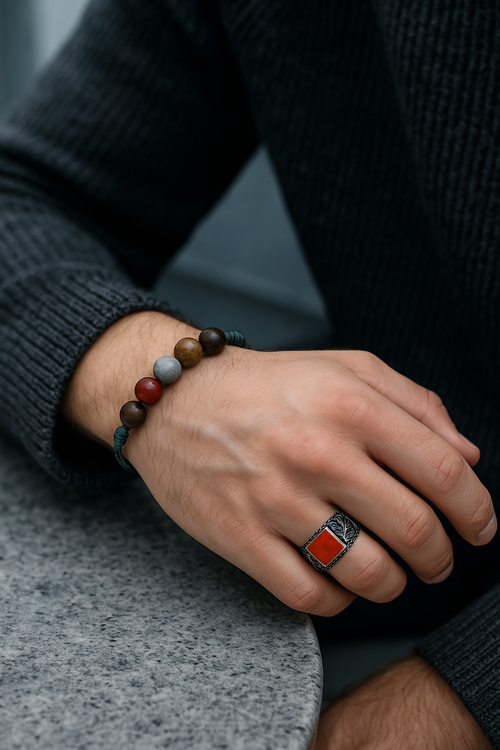 Sertifikalı Akik Doğal Taş 925 Ayar Gümüş Erkek Yüzük