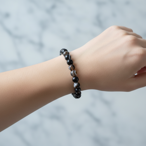 Sertifikalı Akik Siyah Göz Doğal Taş Bileklik 8mm