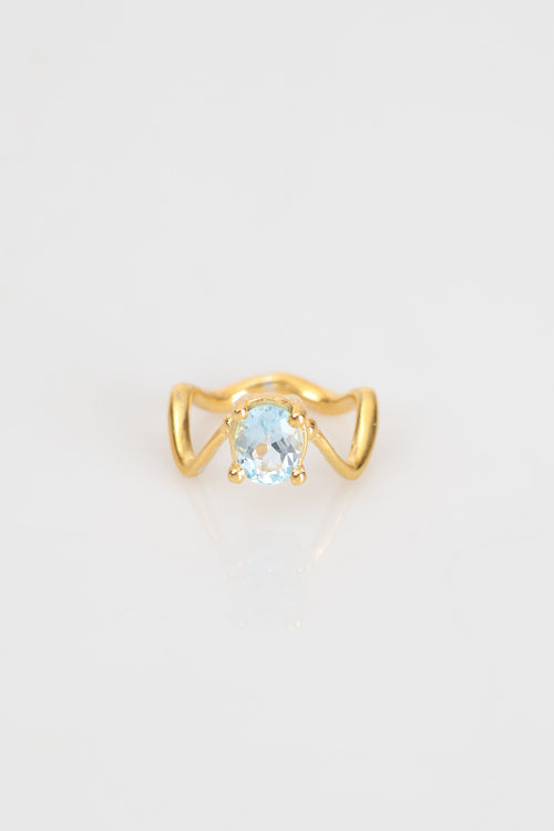 Sertifikalı Akuamarin Doğal Taş 925 Ayar Gümüş Yüzük ( Altın Kaplama )