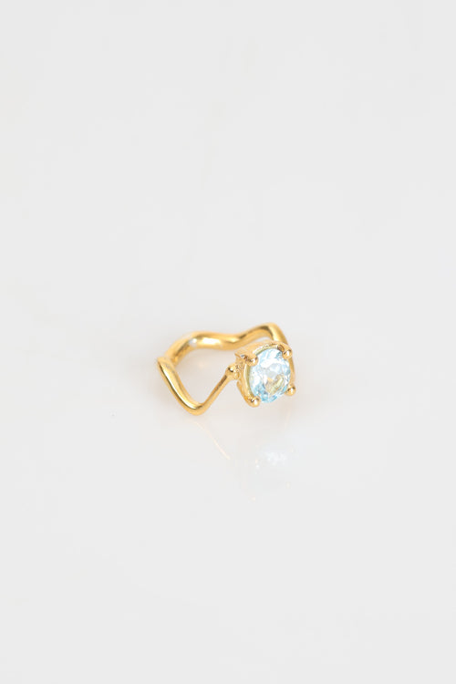 Sertifikalı Akuamarin Doğal Taş 925 Ayar Gümüş Yüzük ( Altın Kaplama )