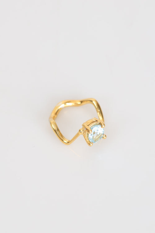 Sertifikalı Akuamarin Doğal Taş 925 Ayar Gümüş Yüzük ( Altın Kaplama )