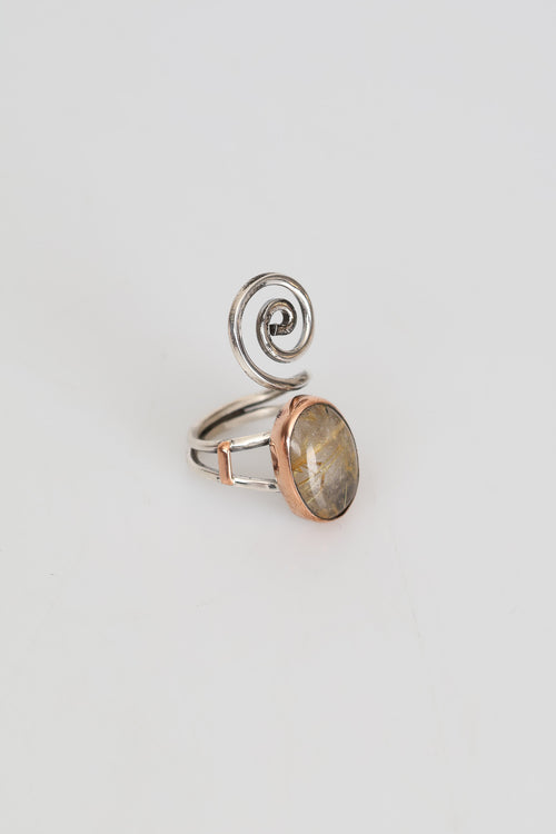 Sertifikalı Altın Rutilli Kuvars Doğal Taş 925 Ayar Gümüş Yüzük