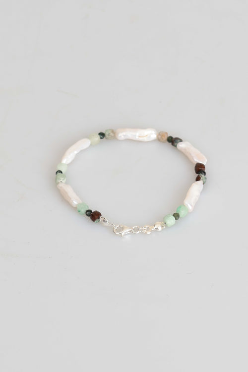 Certified Amazonite - African Turquoise - Pearl Natural Stone Silver Closure Bracelet (New Summer Season)