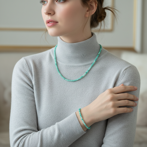 Sertifikalı Amazonit Doğal Taş Kolye ve Bileklik Takımı 4 mm